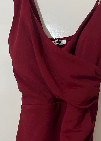 Bordo Drapeli Uzun Abiye Elbise - Görsel 2
