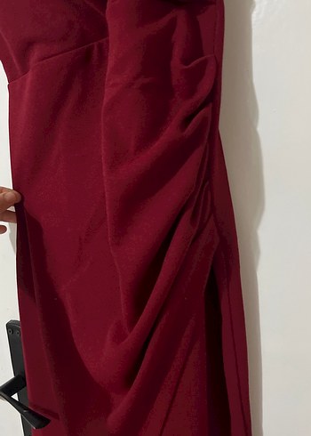 Bordo Drapeli Uzun Abiye Elbise - Görsel 6