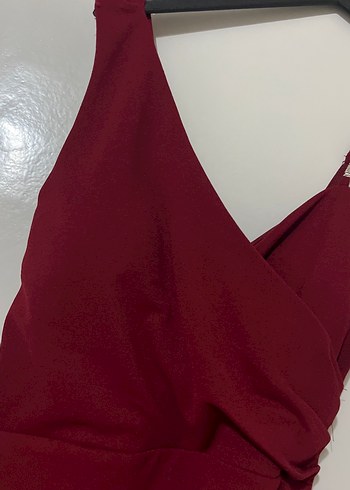 Bordo Drapeli Uzun Abiye Elbise - Görsel 5