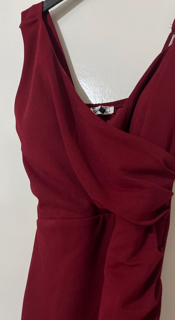 Bordo Drapeli Uzun Abiye Elbise - Görsel 2