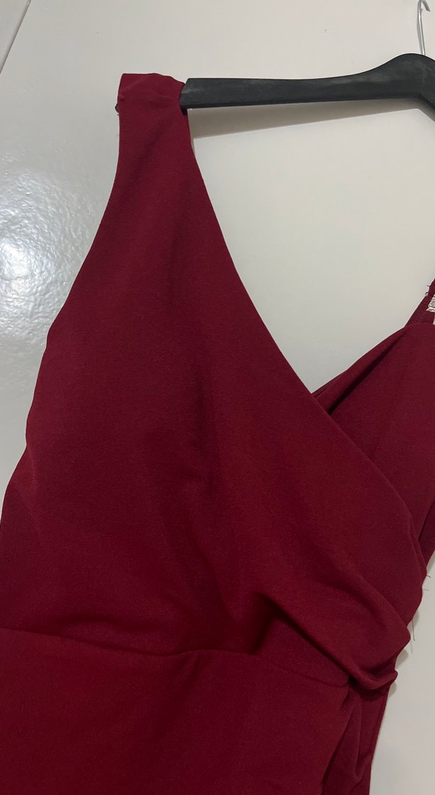 Bordo Drapeli Uzun Abiye Elbise - Görsel 5