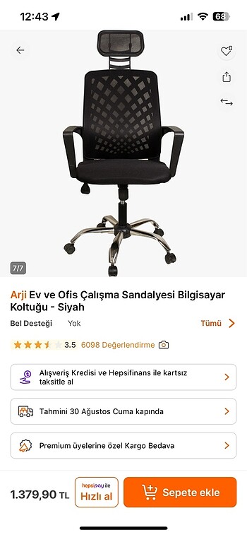  Beden siyah Renk Arji Çalışma Sandalyesi