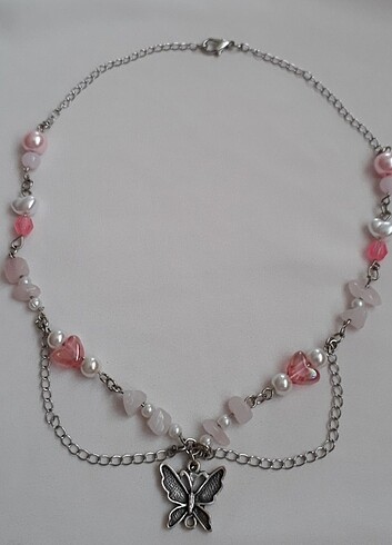 Tasarımcı Pink quartz butterfly necklace