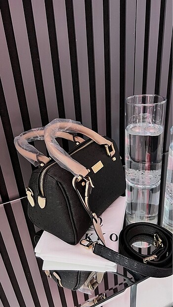 Beden kahverengi Renk VAKKO SPEEDY 21cm monogram canta