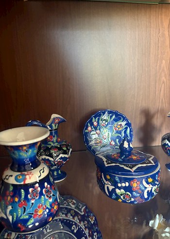 Kütahya Porselen El Yapımı Koyu Mavi Seramik Vazo seti