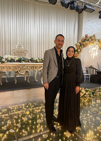 Uzun Kollu Siyah Drapeli Kadın Abiye Elbise - Görsel 4