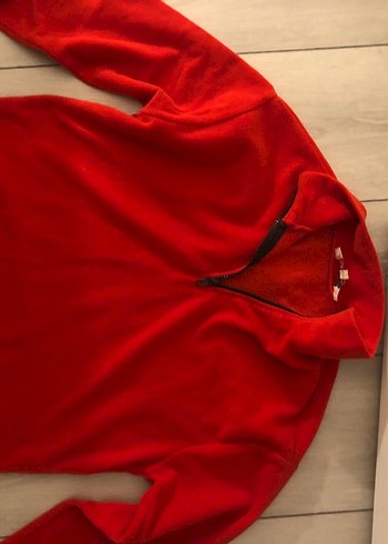 Kırmızı Fermuarlı Polar Sweatshirt
