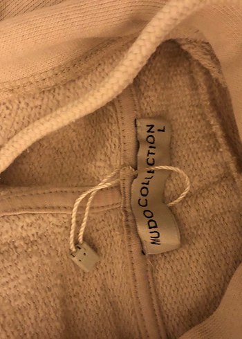 Bej Kapüşonlu Kısa Kollu Salaş Sweatshirt - Görsel 2