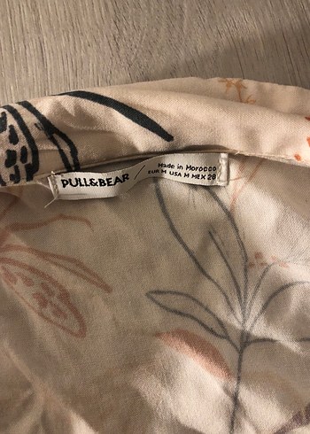 m Beden Desenli Bej Uzun Kollu bağlamalı gömlek