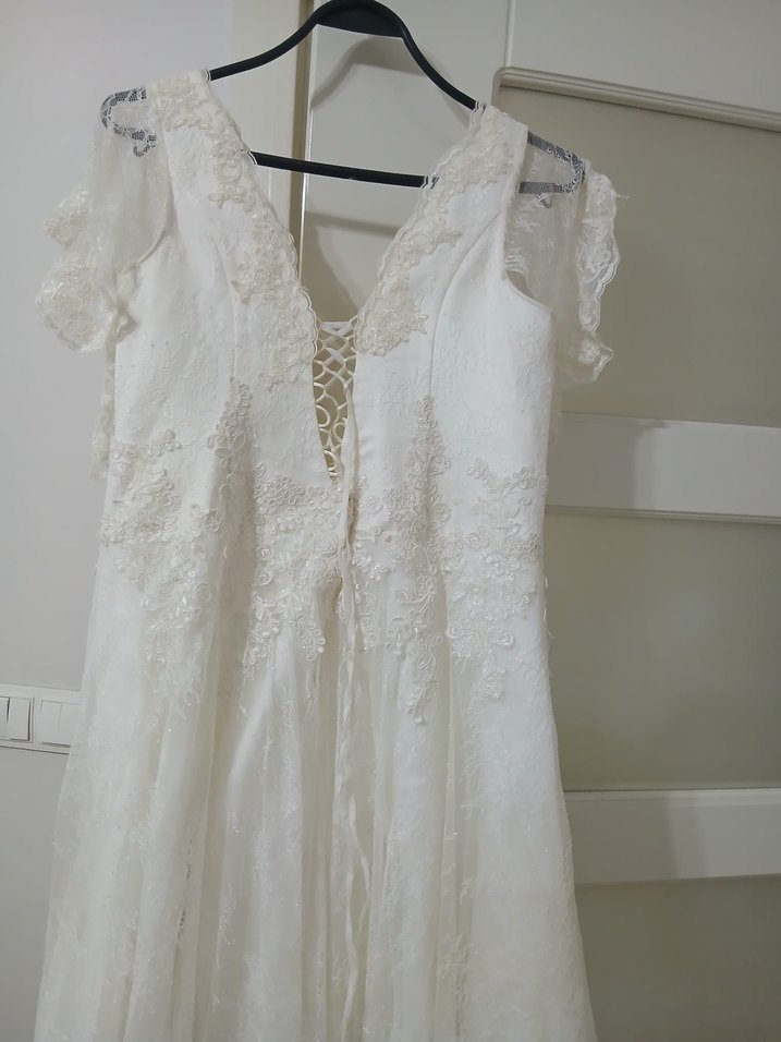 Vintage Bohem Midi Gelinlik V Yakalı - Görsel 3