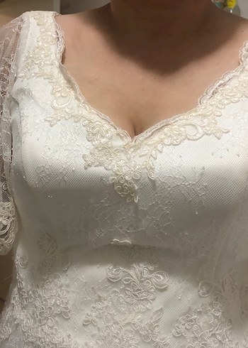 V Yaka Klasik Vintage A Kesim Gelinlik - Görsel 3