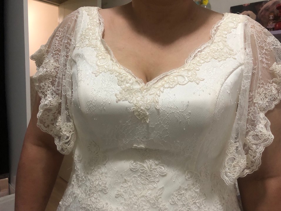 V Yaka Klasik Vintage A Kesim Gelinlik - Görsel 3