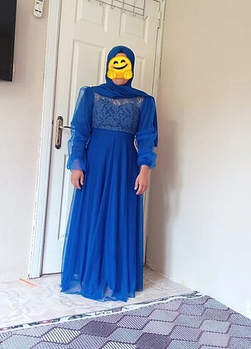 Mavi tesettür abiye elbise 