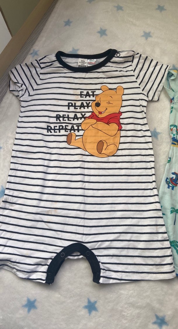 Çizgili ve Desenli Kısa Kollu Bebek Tulumları - Görsel 2