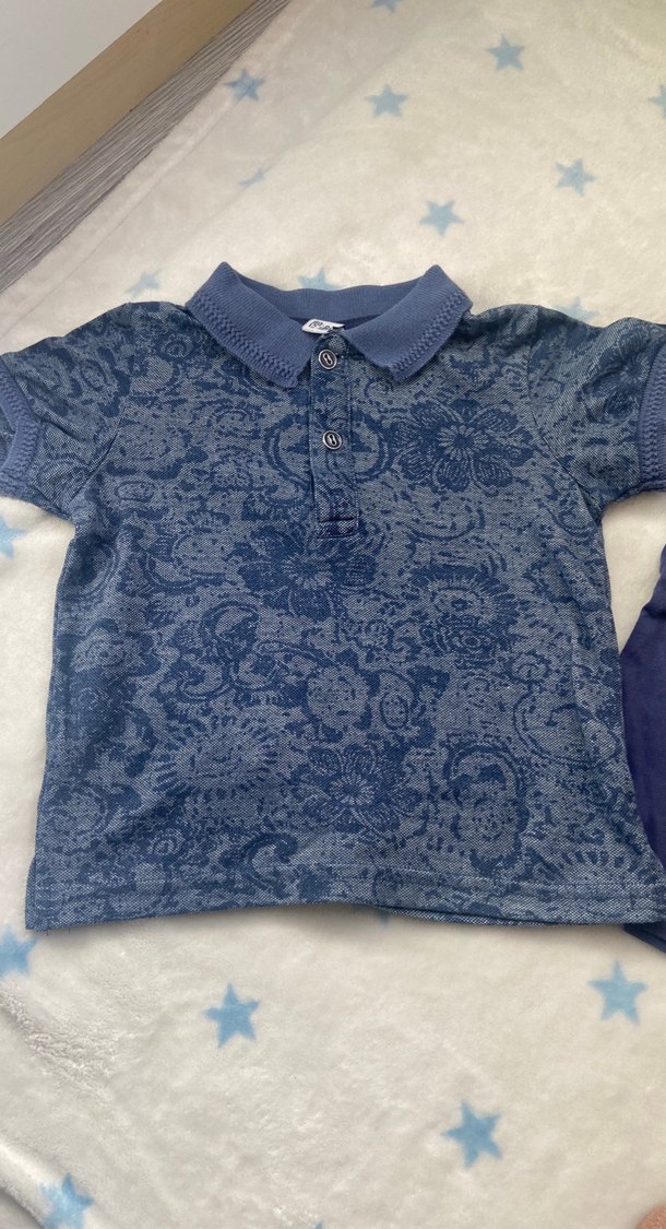 Lacivert Desenli Erkek Çocuk Denim Polo Tişört - Görsel 2