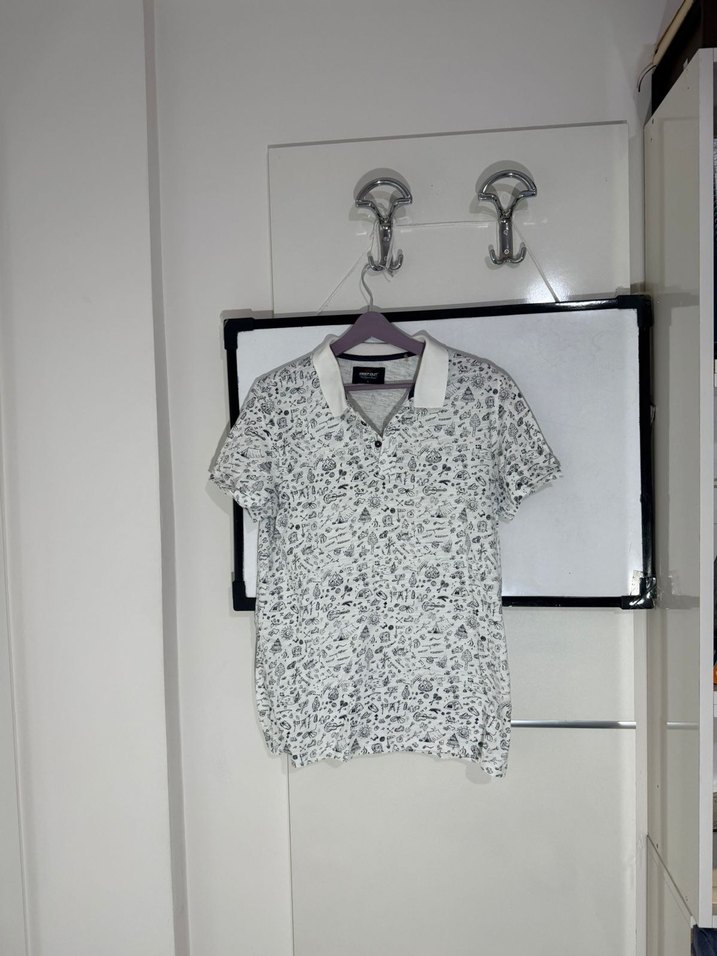 Desenli Beyaz Erkek Polo Tişört - Görsel 2