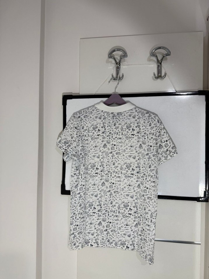Desenli Beyaz Erkek Polo Tişört - Görsel 5