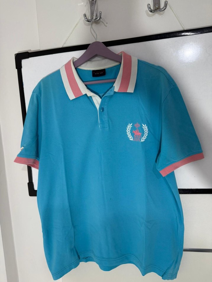 Mavi Kısa Kollu Polo Yaka Bol Kesim Tişört - Görsel 2