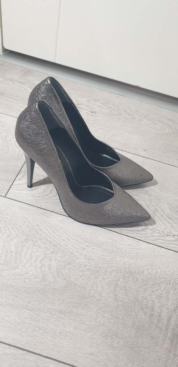 Gri Simli Yılan Desenli Stiletto - Görsel 2