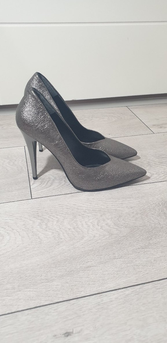 Gri Simli Yılan Desenli Stiletto - Görsel 5