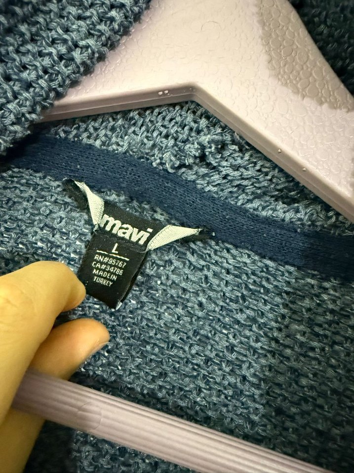 Gri Örgü Uzun Kollu Salaş Mavi Marka Hırka - Görsel 2
