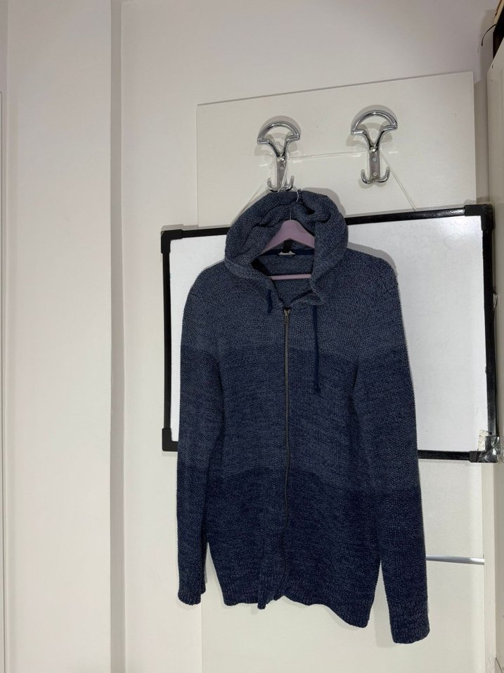 Gri Örgü Uzun Kollu Salaş Mavi Marka Hırka - Görsel 5