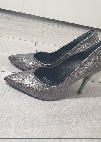 Gri Yılan Desenli Parlak Stiletto - Görsel 7