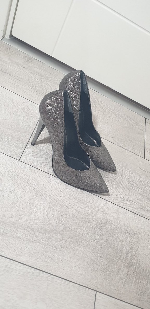 Gri Yılan Desenli Parlak Stiletto - Görsel 4