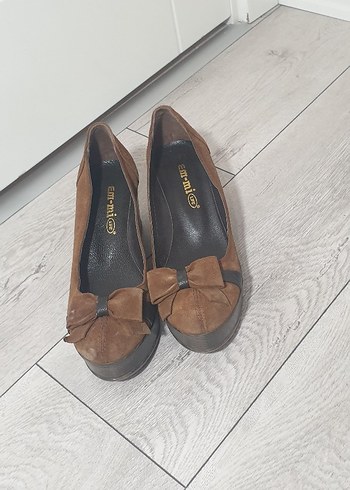 Kahverengi Deri Süet Dolgu Topuklu Kadın Ayakkabı - Görsel 4