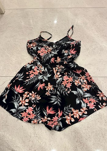 Çiçek Desenli Kadın Mini Tulum - Görsel 2