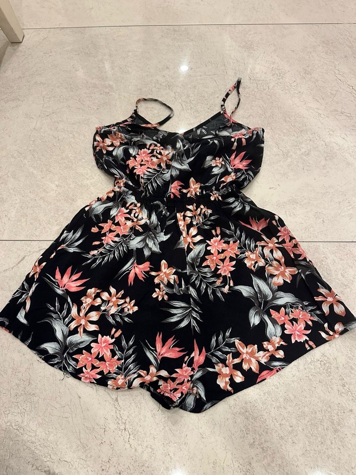 Çiçek Desenli Kadın Mini Tulum - Görsel 2