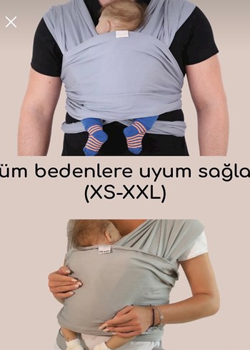Gri Ergonomik %100 Pamuk Bebek Sling - Görsel 2