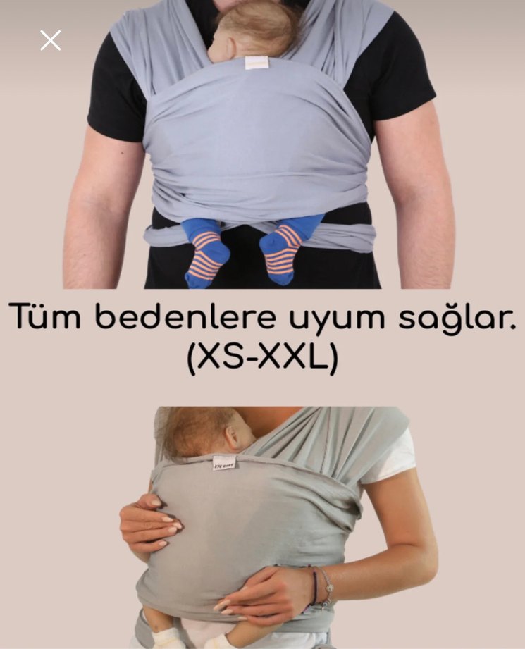 Gri Ergonomik %100 Pamuk Bebek Sling - Görsel 2