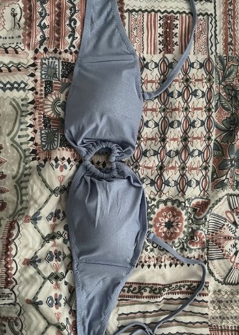 Koton Simli Straplez Mavi Bikini Üstü Kalp Detaylı - Görsel 3