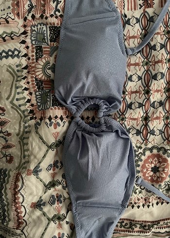 Koton Simli Straplez Mavi Bikini Üstü Kalp Detaylı - Görsel 5