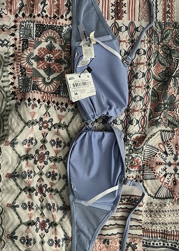 Koton Simli Straplez Mavi Bikini Üstü Kalp Detaylı - Görsel 4