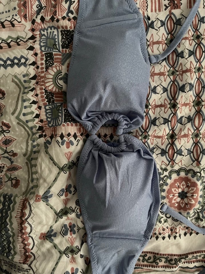 Koton Simli Straplez Mavi Bikini Üstü Kalp Detaylı - Görsel 5