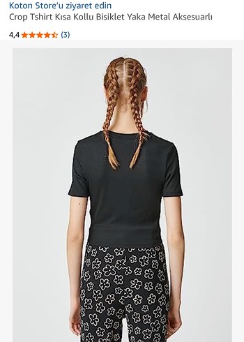 Koton Siyah Kısa Kollu Crop Top Metal Aksesuar - Görsel 2