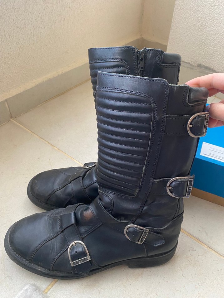 Erkek Siyah Deri Biker Botlar - Görsel 3