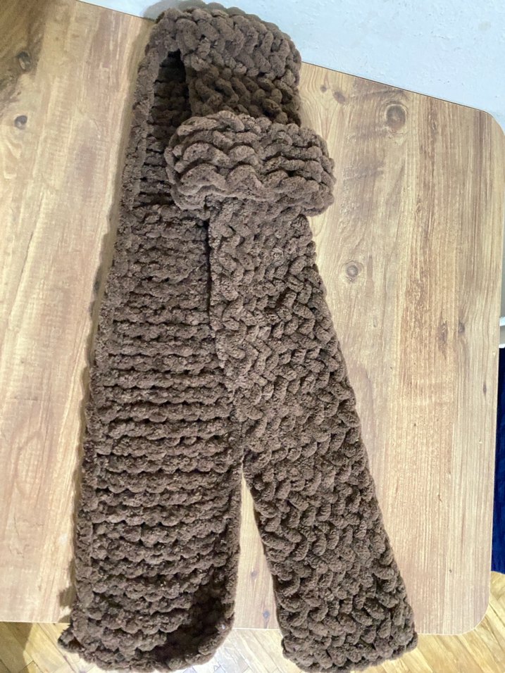 Kadın Kahverengi Örgü Şal - Görsel 5