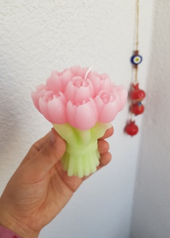 Pembe Lale Çiçek Şeklinde Mum
