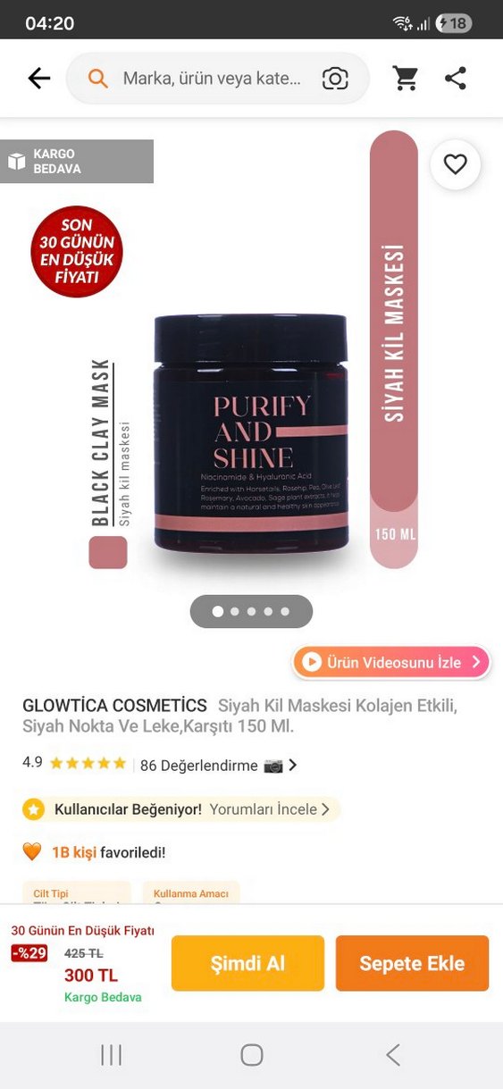 Glowtica Purify and Shine Siyah Kil Maskesi - Görsel 3