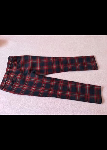 Düğmeli Kırmızı Ekose kız pantalon - Görsel 4