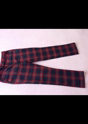 Düğmeli Kırmızı Ekose kız pantalon - Görsel 3