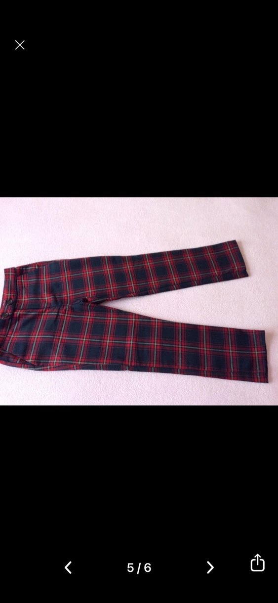 Düğmeli Kırmızı Ekose kız pantalon - Görsel 3