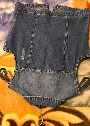 Düğmeli Kolsuz Mavi Denim Yelek - Görsel 3