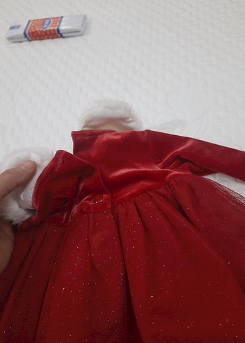 bebek elbise  Kırmızı Kürklü Yakalı Elbise - Görsel 5