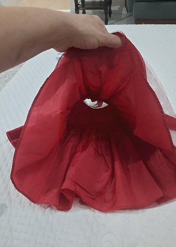 bebek elbise  Kırmızı Kürklü Yakalı Elbise - Görsel 6