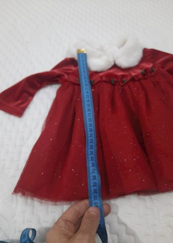 bebek elbise  Kırmızı Kürklü Yakalı Elbise - Görsel 7