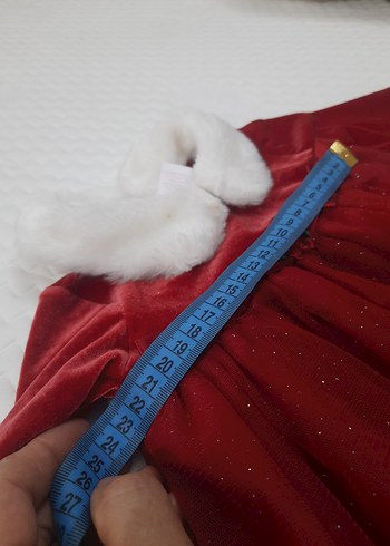 bebek elbise  Kırmızı Kürklü Yakalı Elbise - Görsel 3